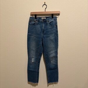 Madewell Distressed Blue high rise slim crop boy Jeans